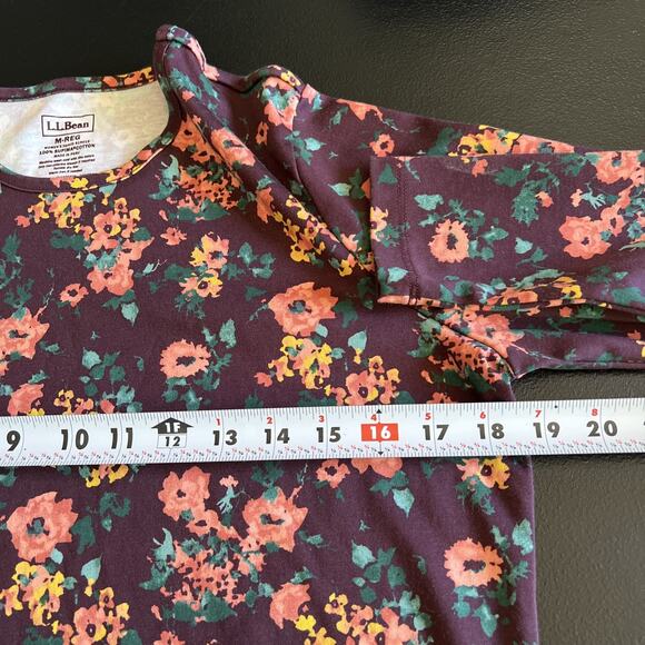 L.L. Bean Shirt Women's M Reg Dark Floral Pima Cotton Crewneck Tee Cottagecore - Picture 7 of 9